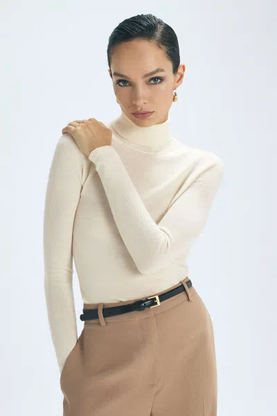 Reiss Cream Cashmere Roll Neck Top