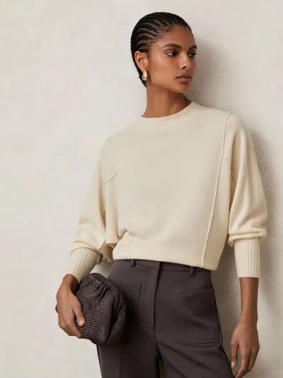 Reiss Cream Wool-blend Reverse-seam Batwing Jumper With Cashmere In Neutral