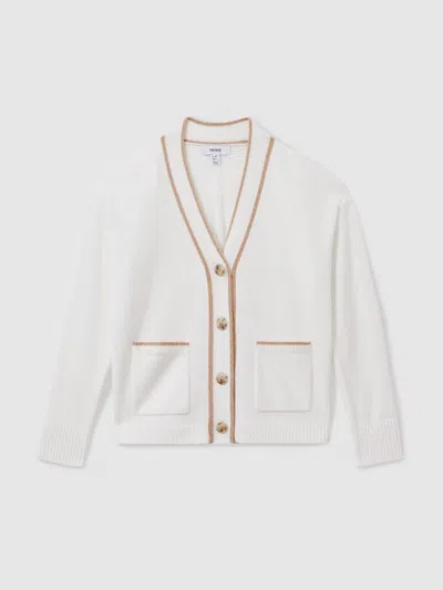 Reiss Cream Juni 13-14 Yrs Wool-blend Tipped Cardigan