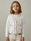 Reiss Cream 4-9 Yrs Wool-blend Stripe-detail Cardigan With Cashmere