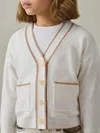 Reiss Cream 9-13 Yrs Wool-blend Stripe-detail Cardigan With Cashmere