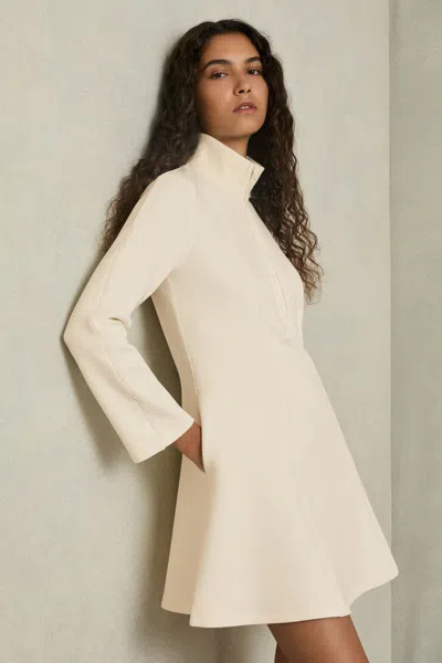 Reiss Cream Zip-neck Interlock-jersey Dress