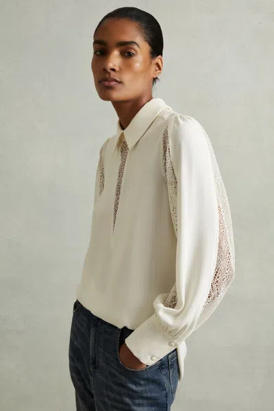 Reiss Cream Lace Insert Blouse In Cream