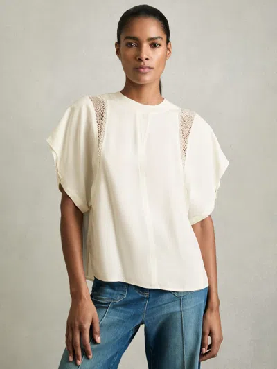 Reiss Cream Lace-insert T-shirt In White