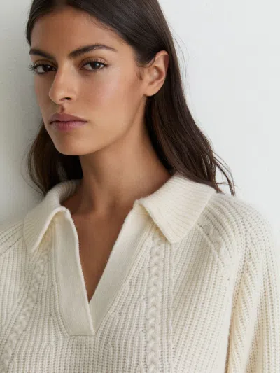 Reiss Womens Lindy Cable-knit Wool And Cashmere-blend Jumper Cream In White