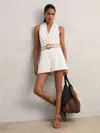 Reiss Cream Linen Belted Sleeveless Wrap Playsuit In White