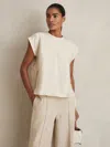 Reiss Cream Linen-blend Cap-sleeve T-shirt
