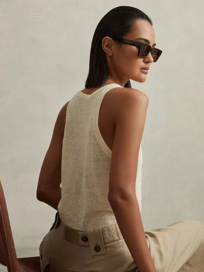Reiss Cream Linen Blend Crew Neck Vest