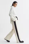 Reiss Cream May Wide Petite Wide Leg Contrast Stripe Drawstring Trousers