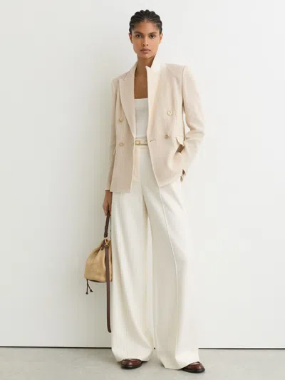 Reiss Cream Open-weave Double-breasted Blazer In White