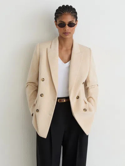 Reiss Cream Petite Cotton Corduroy Double-breasted Blazer
