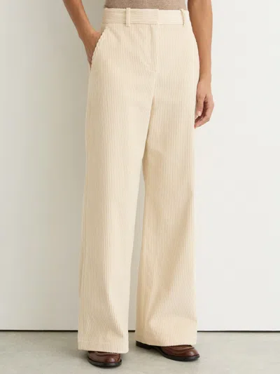 Reiss Cream Petite Cotton Corduroy Wide-leg Trousers In White