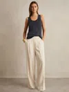 Reiss Cream Petite Elasticated-waist Wide-leg Twill Trousers