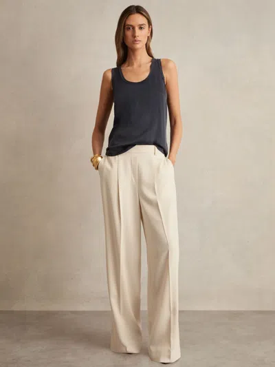 Reiss Cream Petite Elasticated-waist Wide-leg Twill Trousers