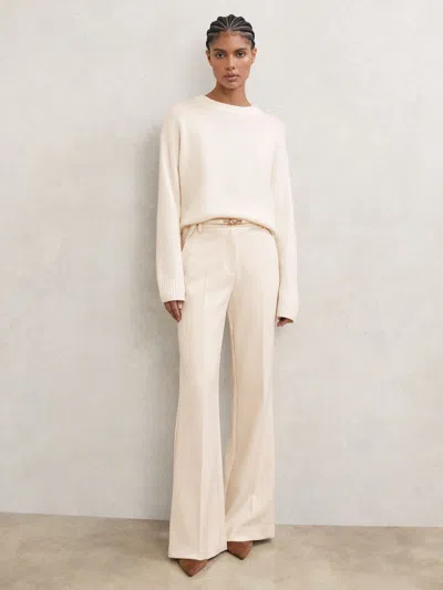 Reiss Cream Petite Flared Knot-hardware Belted Trousers
