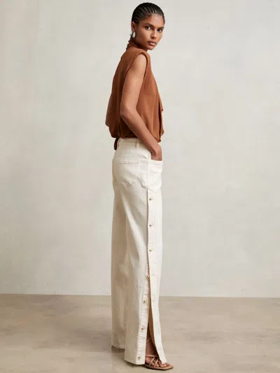 REISS REISS CREAM EVELYN PETITE SIDE BUTTON WIDE LEG JEANS