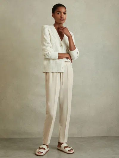 Reiss Cream Petite Tapered Pull On Trousers In Neutral