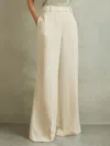 Reiss Cream Petite Wide Leg Split Hem Trousers