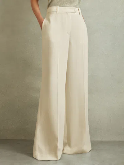 Reiss Cream Petite Wide Leg Split Hem Trousers