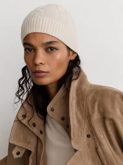 Reiss Cream Rachel Wool-blend Cable-knit Beanie With Cashmere