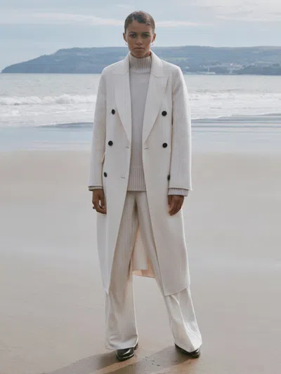 Reiss Cream Relaxed Wool Blend Blindseam Belted Coat