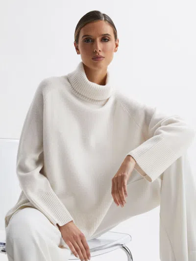 Reiss Cream Relaxed Wool-cashmere Blend Roll Neck Jumper In White