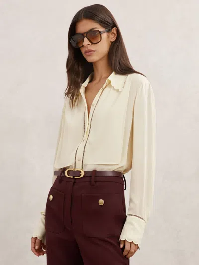 Reiss Cream Scallop-trim Ladder-stitch Shirt In Neutral