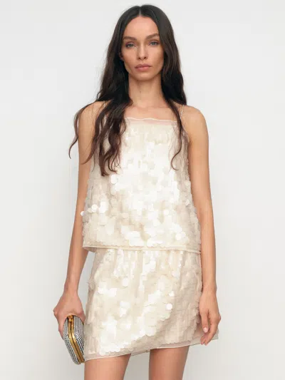 Reiss Cream Sequin Mini Skirt In White