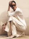 Reiss Cream Side Button Wide Leg Jeans In Neutral
