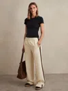 Reiss Cream Side-stripe Wide-leg Trousers In White