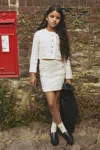 Reiss Cream Tweed-effect Knitted Mini Skirt With Merino In Cream
