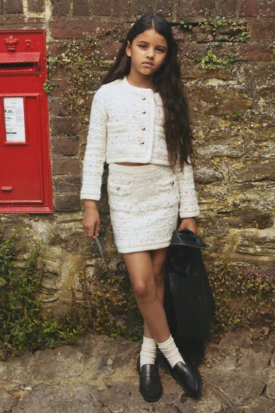 Reiss Cream Tweed-effect Knitted Mini Skirt With Merino