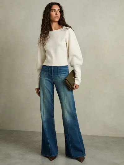 Reiss Cream Wool-blend Balloon-sleeve Cropped Jumper In White