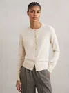 Reiss Cream Wool-blend Crew-neck Cardigan With Cashmere In White