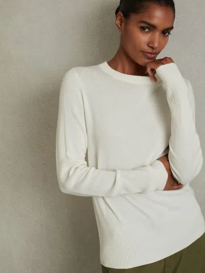 Reiss Cream Wool Blend Crew Neck Jumper With Cashmere In White