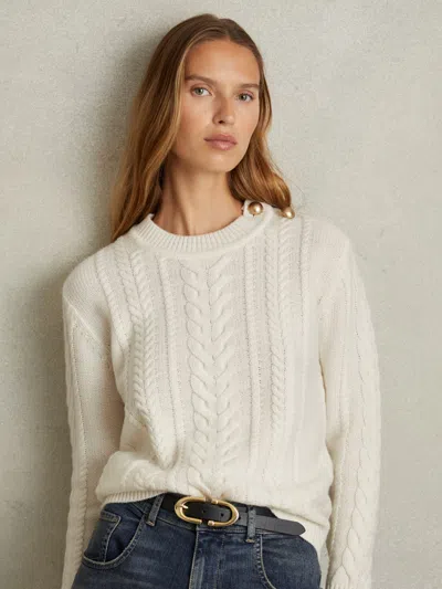Reiss Cream Wool-cashmere Cable Knit Jumper In Blue