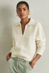 Reiss Cream Wool-cashmere Cropped Open-collar Jumper