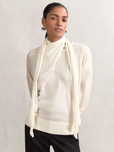 Reiss Cream Wool Scarf-tie Draped Jumper In White