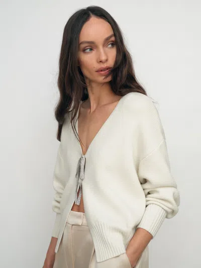 Reiss Cream Wool-blend Crystal-bow Cardigan With Cashmere In Multi