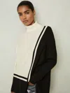 Shop Reiss Cream/black Colourblock Roll Neck Split Hem Jumper