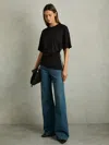 Reiss Cream/black Draped Crew-neck T-shirt With Cotton