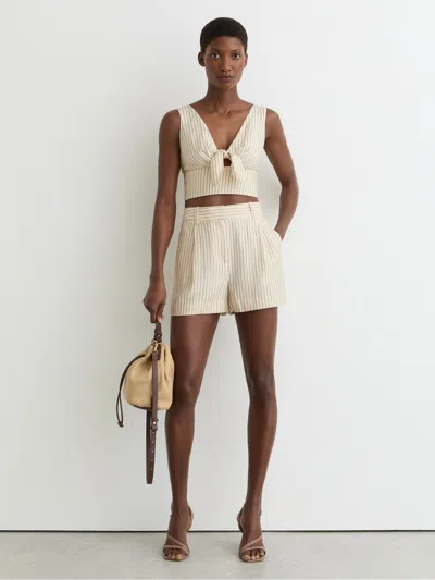 Reiss Cream/black Pinstripe Tailored Shorts In White