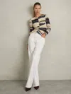 Reiss Womens  Gia Graphic-print Long-sleeve Jersey Top In Gray
