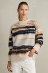 Reiss Cream/camel Striped Crew-neck Jumper With Mohair In Cream/camel