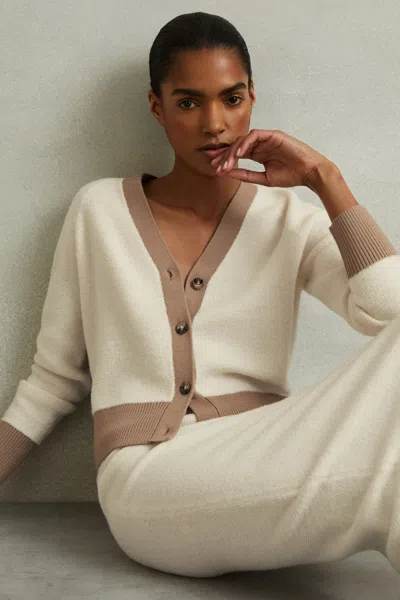 Reiss Cream/camel Wool Colourblock Cardigan