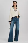 Reiss Ameria High Waist Stretch Wide Leg Jeans In Cream/navy