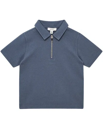 Reiss Kids' Creed Textured Half Zip Polo Shirt In Blue