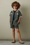 Reiss Dark Sage Green Junior Crochet Contrast Trim Elasticated Shorts In Dark Sage Green