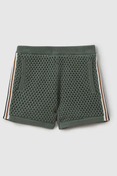 Reiss Creek - Dark Sage Green Creek Teen Crochet Contrast Trim Elasticated Shorts In Dark Sage Green