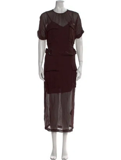 Pre-owned Reiss Crew Neck Long Dress In Brown